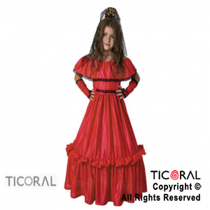 DISFRAZ DAMA ANTIGUA CR ROJO CON MITONES Y MANTILLA TALLE 1 x 1